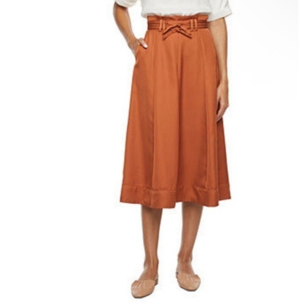 Ryegrass Women's Skirt Size 4 Regular Midi A-Line Tie Waist Dark Orange Pockets